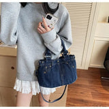 Purpdrank  New Crossbody Women's Washed Denim Bags Niche Design Denim Fashionable and Versatile Large Capacity Shoulder Bag