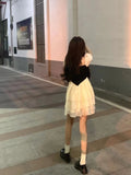 Purpdrank  Sweet Bubble Sleeve  Dress Women's Summer High Waist Short Skirt  Style Polyester Fiber Princess Gown Citywalk