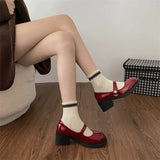 Purpdrank  Thick Heel Red Women Mary Jane Shoes Fashion Round Toe Shoes 2025 Spring Ladies Casaul College Style Pumps