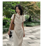 Purpdrank  New Chinese Style Waistband Slimming And Improved Qipao Summer Dress New Women Short Sleeve Long Patry Dress