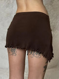 Purpdrank   Brown Mini Skirts Woman Skirts Lace Up Ruffle Fashion Summer A-Line Low Waist Asymmetrical Adjustable Mini Skirts