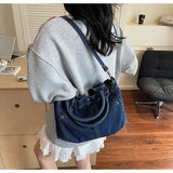 Purpdrank   Fashion Washed Denim Tote Bag Women Simple Large Capacity Shoulder Bag Ladies Daily Casual Versatile Handheld Crossbody Bag