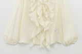Purpdrank  Women's Long - sleeved V - neck Ruffled Blouse with Puffy Sleeves and Delicate Button - up Detail for a Charming Look