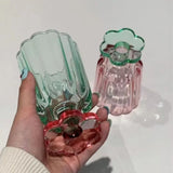 Purpdrank  225ml French Style Drinkware Glass Cup Petal Wine Glass Household Short Footed Cocktail Ice Cream Cup Dopamine Drinking Utensils