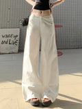 Purpdrank  White Low Rise Waist Wide Leg Baggy Pants Women Y2K Streetwear Casual Loose Trousers Female Fashion Straight Pants