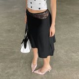 Purpdrank  Elegant Patchwork Lace Trumpet Skirts Casual Basic Slim Low-Waisted Midi Skirts Women Summer Fashion Streetwear Ladies