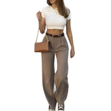 Purpdrank  High Waist Wide Leg Pants Slimming Suit Drape Comfortable Casual Trousers Polyester Fiber High Waist Long Pants Comfortable