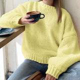 Purpdrank  Women Casual Oversized Knit Sweaters Fall Winter Long Sleeve Round Neck Solid Color Pullovers Loose Fit Jumper Knitwear Tops