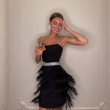 Purpdrank  Elegant Midi Tassel Skirt Date Dinner New Style Bell Sleeve Strapless Dress Black White Blue Casual Chic Women's Dress