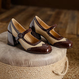 Purpdrank  New Patent Leather Mary Jane Women's Shoes LEISURE Buckle Shallow Pumps Square Toe Thick Heel Shoes Woman Zapatos De Mujer