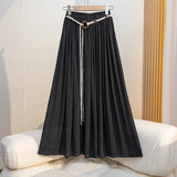 Purpdrank  High Waist Cotton and Linen Bohemian Women's Long Skirts Sashes 2025 New Spring Summer Vintage Solid Pleated Skirts