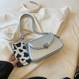 Purpdrank  Loving Heart Buckle Crossbody Bags For Women Luxury Designer Handbags Silver Color Small Shoulder Underarm Phone Bag