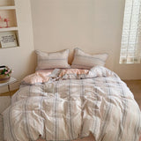Purpdrank  100% Cotton Floral Bedding Set Single Queen King Size Washed Cotton Soft Duvet Cover Bed Sheet/Fitted Sheet Pillowcases 3/4Pcs