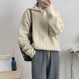 Purpdrank - Autumn Oversize Knitted Sweater Women 2023 New Vintage Pullover Baggy Long Sleeve Zipper Sweaters Lady Half High Collar Korean