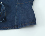 Purpdrank  Sexy Square Collar Blue Denim Camis Sexy Corset Women Front Cross Lacing up Bandage Bow Tank Tops Back Zipper Slim Crop Top