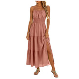Purpdrank  Womens Smocked Waist Tiered Cami Dress Solid Color Spaghetti Strap Sleeveless Summer Dresses Casual Flowy Boho Beach Maxi Dress