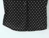 Purpdrank  Summer Vintage Black with White Polka Dot Print Laple Short Puff Sleeve Shirt Women Slim Waist Elastic Back Blouse Tank Top