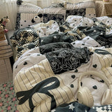 Purpdrank   Cotton and Linen Printing Bedding Set Cartoon Skin-Friendly All-Season Bedclothes Soft Single Quilt Cover Kit with Fitted Sheet
