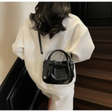 Purpdrank  Luxury Fold Drawstring Bucket Bag Korean Style PU Leather Crossbody Bag Simple Design with Inner Bag Women Satchels for Women