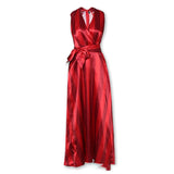 Purpdrank  Summer Casual Party Dress Elegant Deep V-neck Sleeveless Evening Dress Office Fashion Striped Hight Waist Pleat Long Dress