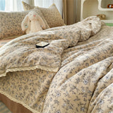 Purpdrank  INS Girls Cherry Soft Bedding Set Washed Cotton Bed Sheet Queen King Size Duvet Set Flower Comforter Set Pillowcase Bed Linens