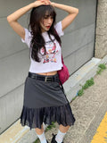 Purpdrank  Elegant Belt Black Mini Skirt Women Fashion White Mesh Patchwork Pleated Skirts Summer Harajuku Korean A Line Faldas New