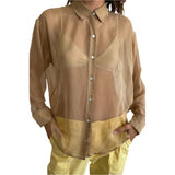 Purpdrank  Women's Casual Daily Commuting  Shirt Tops See-through Chiffon Comfortable Lapel Long Sleeve Shirt Tops