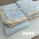 Purpdrank  Princess Style Bedding Sets Ruffle Lace Bow Quilt Cover Romantic Print Bedclothes Home Decor Woman Girl Bedroom Duvet Cover 4pcs