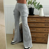 Purpdrank  Hottie Girl Gray Casual Chic Pockets With Zipper Patchwork Elastic Waisted Skinny Flare Pants High Street Outfit Sweatpants