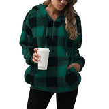 Purpdrank  Plush Jacket Autumn and Winter New Long Sleeved Hooded Plaid Plush Women's Hoodie