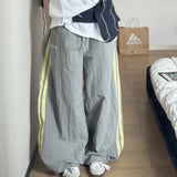 Purpdrank  American Stripe Cargo Pants Women Y2K Loose Thin Quick Drying Jogging Pants High Waist Drawstring Oversized Wide Leg Pants