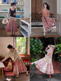 Purpdrank  Harajuku Plaid Midi Skirt Women Japanese Lace Patchwork Skirts Summer Korean Fashion High Waist Casual A Line Faldas New