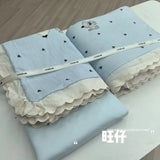 Purpdrank  Princess Style Bedding Sets Ruffle Lace Bow Quilt Cover Romantic Print Bedclothes Home Decor Woman Girl Bedroom Duvet Cover 4pcs