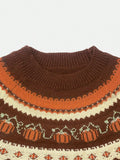 Purpdrank  Round neck Halloween pumpkin fashionable jacquard casual regular interval color woolen pullover top