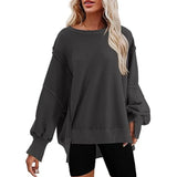 Purpdrank  European And American Women's Oversized round Neck Sweatshirt Long Sleeve Side Slit Sweater for Autumn Winter New