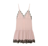 Purpdrank  Sexy Pink Spliced Brown Lace V neck Chest Sling Dress Women Low Waist Ruffles Hem A-line Short Dresses Femme Vestidos Mini Robe