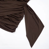 Purpdrank  Long Sleeve Ruched Mini Dress Women Fashion Brown O Neck Long Sleeve Slim Bodycon Dress for Daily Office Dating Outfits