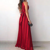 Purpdrank  Summer Casual Party Dress Elegant Deep V-neck Sleeveless Evening Dress Office Fashion Striped Hight Waist Pleat Long Dress