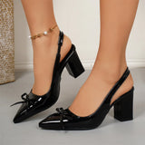 Purpdrank  Women's Sexy Burgundy Bow Pointed Toe Block Heel Shoes Elegant White Office Lady High Heels Slingback Pumps