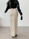 Purpdrank  Sexy Split PU Faux Leather Retro Long Skirts For Women 2025 Spring Fashion Solid High Waisted Office Straight Skirt Female Y2K
