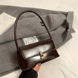 Purpdrank  Retro Women Underarm Shoulder Bag Flap Shape PU Leather Pure Color Armpit Bag 2024 New Luxury Designer Purses And Handbags