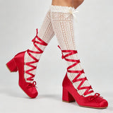 Purpdrank  Plus Size 43 Retro Red Lolita Ankle Wrap Pumps Sweet 5cm Med Square Heels Gothic Cosplay Ballet Mary Janes Shoes Women