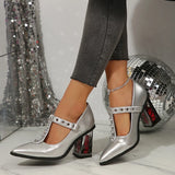 Purpdrank  Punk Elegant Pointed Toe High Heels Pumps Women 2025 New Trendy Thick Rose Heeled Dress Shoes Woman Y2K T-Strap Mary Jane Shoes