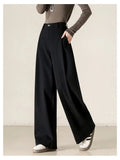 Purpdrank  High Quality Woolen Pants Women Fall Winter Retro Baggy Black Pants Office Ladies Korean Fashion Thick Outwear Trouser New