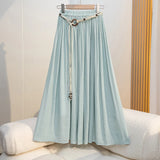 Purpdrank  High Waist Cotton and Linen Bohemian Women's Long Skirts Sashes 2025 New Spring Summer Vintage Solid Pleated Skirts