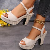 Purpdrank  Summer Flock High Heel Sandals Women 2025 New Peep Toe Thick Bottom Sandal Woman Office Ladies Buckle Strap Solid Sandals Mujer