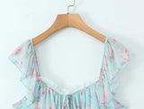 Purpdrank   2 colors Sexy Floral Print Bow V neck Ruffles Strap Sling Dress Women Backless Slim Waist Mini Sleeveless Tank Dresses Robe