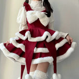 Purpdrank  Winter Christmas Sweet Lolita 2 Piece Sets Fit Chic Blouses + Fuzzy Fluffy Dresses New Kawaii Slim Fashion Warm Cute Outfit