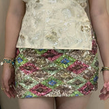 Purpdrank  Women's Sequin Mini Skirts with Bulit in Shorts Summer Versatile Low Waist Slim Fit Skirt Club Party Shinny Glitter Pencil Skirt