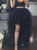 Purpdrank  Ins Style Lace Half Skirt Irregular Hem Long Skirt Forest System Pure Color Polyester Spring Summer Autumn High Elasticity St...